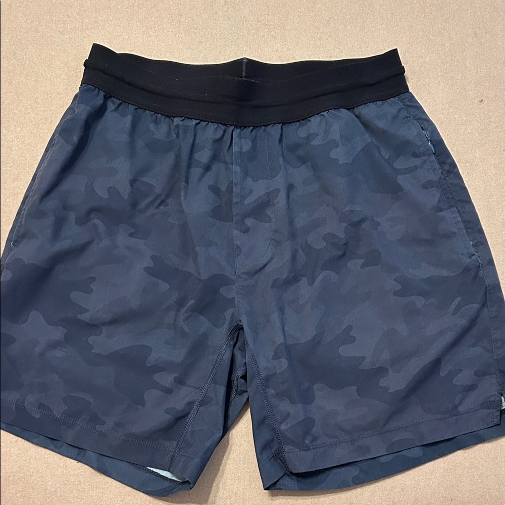 RHONE Men's Athletic Shorts - Black and Blue Camo